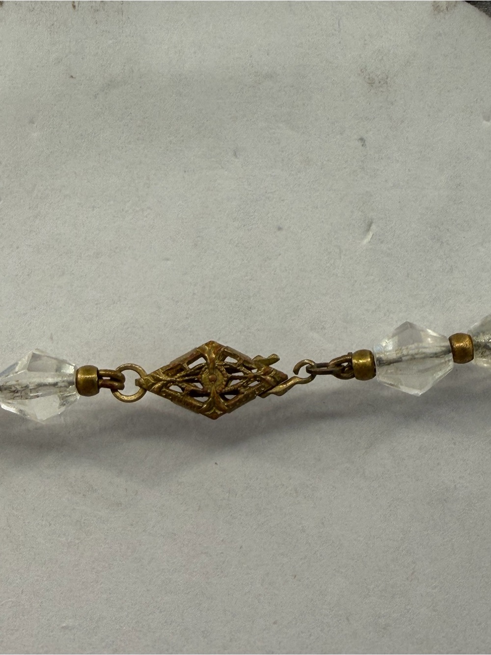 Faceted Clear Glass Graduated Beads Antique Gold Spacers Necklace Vintage 17” - Picture 4 of 5
